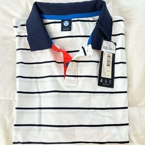 Navy and White Striped Polo Shirt